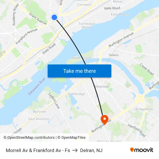 Morrell Av & Frankford Av - Fs to Delran, NJ map