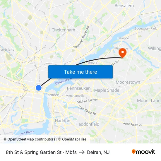 8th St & Spring Garden St - Mbfs to Delran, NJ map