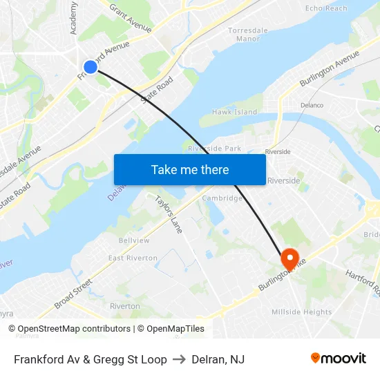 Frankford Av & Gregg St Loop to Delran, NJ map