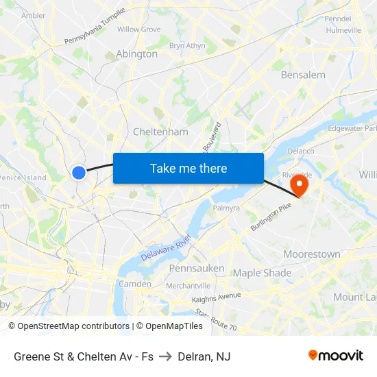 Greene St & Chelten Av - Fs to Delran, NJ map