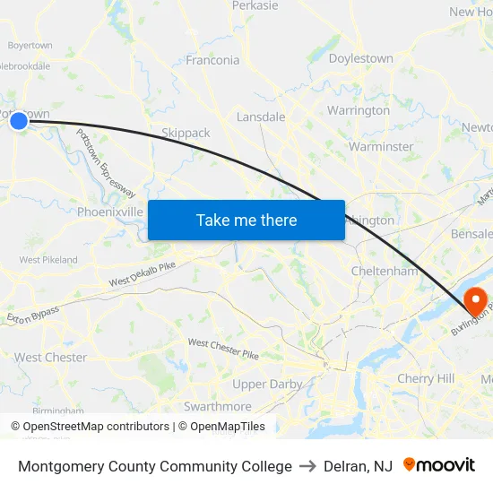Montgomery County Community College to Delran, NJ map