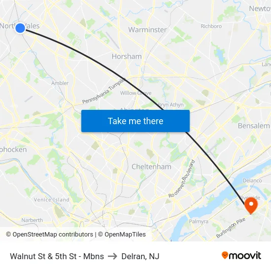 Walnut St & 5th St - Mbns to Delran, NJ map