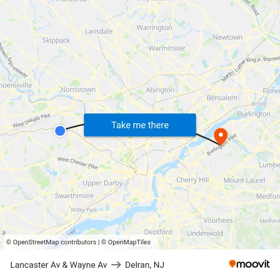 Lancaster Av & Wayne Av to Delran, NJ map