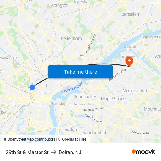 29th St & Master St to Delran, NJ map