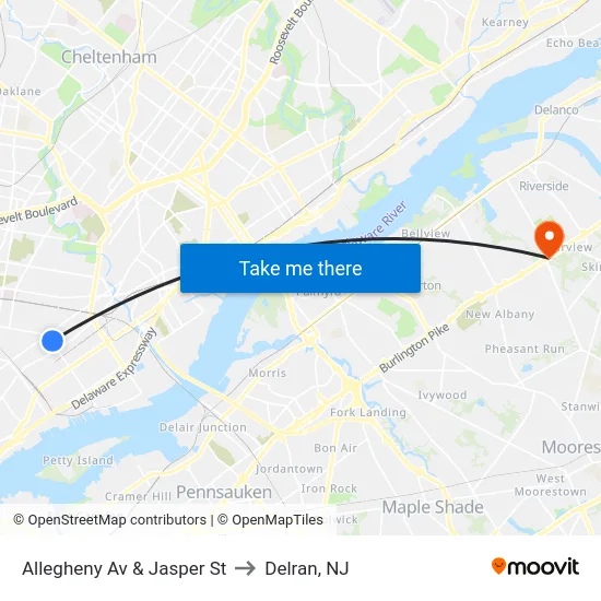 Allegheny Av & Jasper St to Delran, NJ map