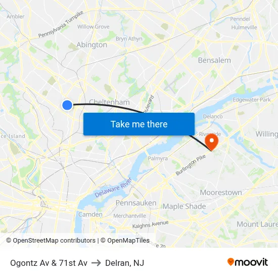 Ogontz Av & 71st Av to Delran, NJ map