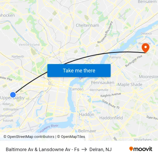 Baltimore Av & Lansdowne Av - Fs to Delran, NJ map