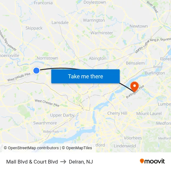 Mall Blvd & Court Blvd to Delran, NJ map