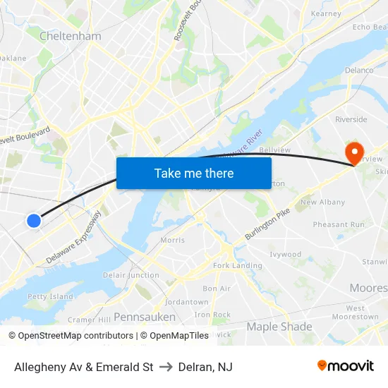 Allegheny Av & Emerald St to Delran, NJ map