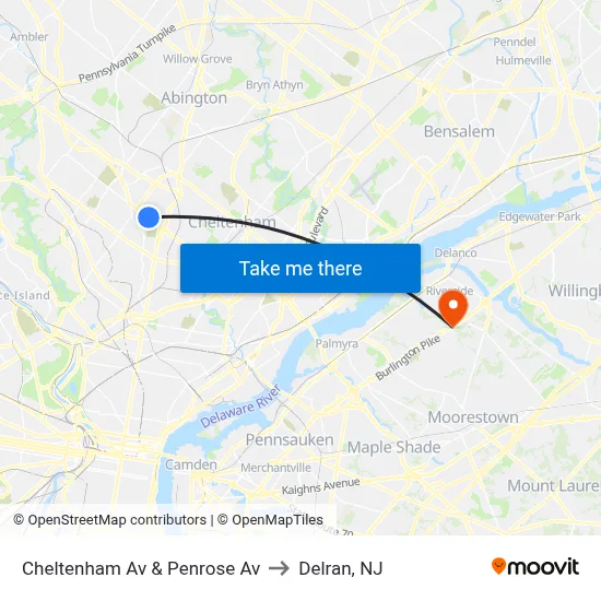 Cheltenham Av & Penrose Av to Delran, NJ map