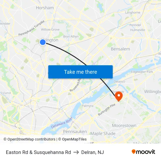 Easton Rd & Susquehanna Rd to Delran, NJ map