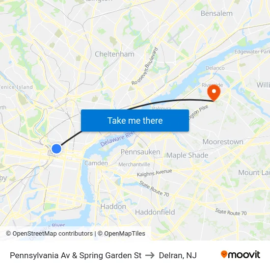 Pennsylvania Av & Spring Garden St to Delran, NJ map