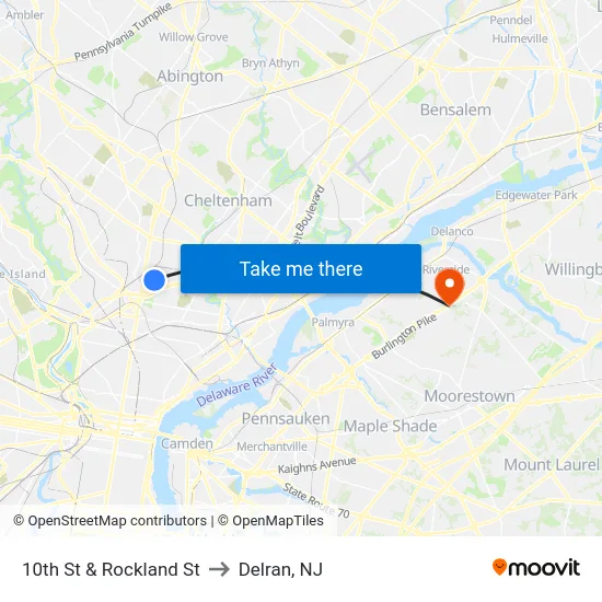 10th St & Rockland St to Delran, NJ map