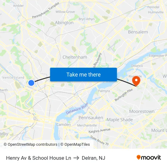 Henry Av & School House Ln to Delran, NJ map