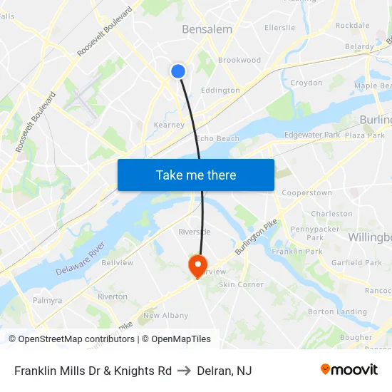 Franklin Mills Dr & Knights Rd to Delran, NJ map