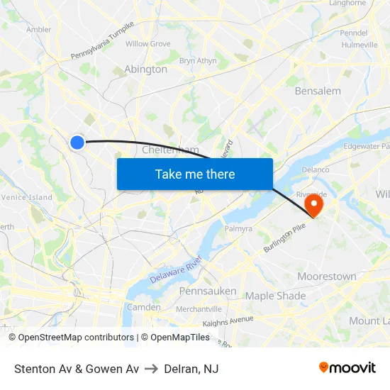 Stenton Av & Gowen Av to Delran, NJ map