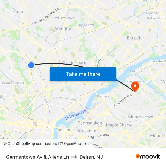 Germantown Av & Allens Ln to Delran, NJ map