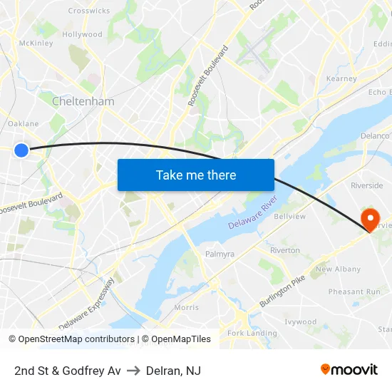 2nd St & Godfrey Av to Delran, NJ map