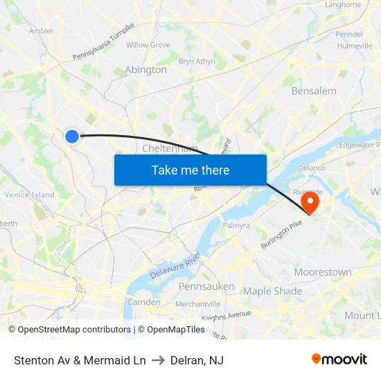Stenton Av & Mermaid Ln to Delran, NJ map
