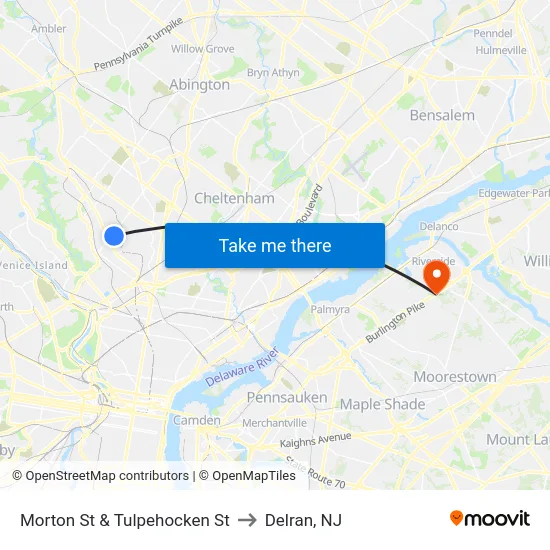 Morton St & Tulpehocken St to Delran, NJ map