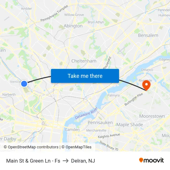 Main St & Green Ln - Fs to Delran, NJ map