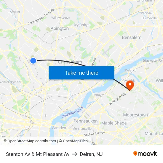 Stenton Av & Mt Pleasant Av to Delran, NJ map