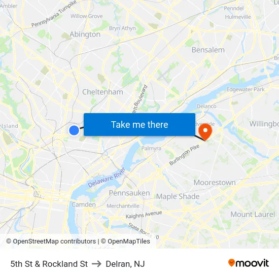 5th St & Rockland St to Delran, NJ map