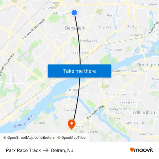 Parx Race Track to Delran, NJ map