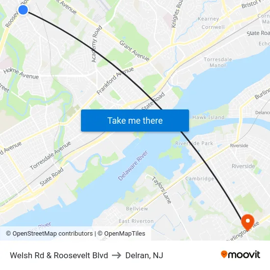 Welsh Rd & Roosevelt Blvd to Delran, NJ map