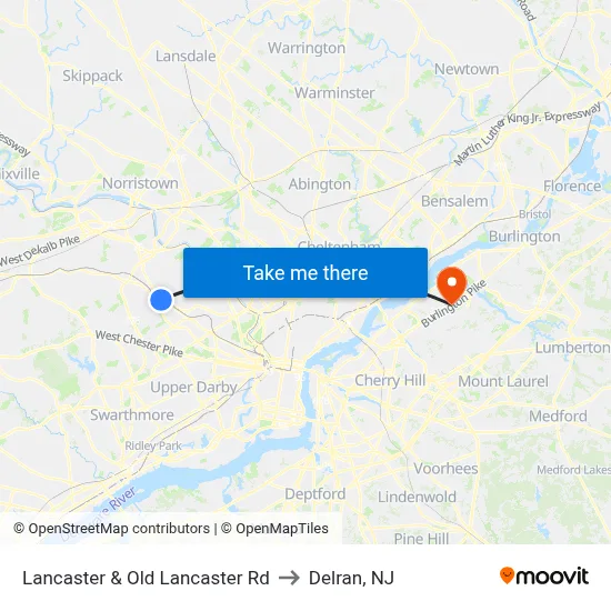 Lancaster & Old Lancaster Rd to Delran, NJ map
