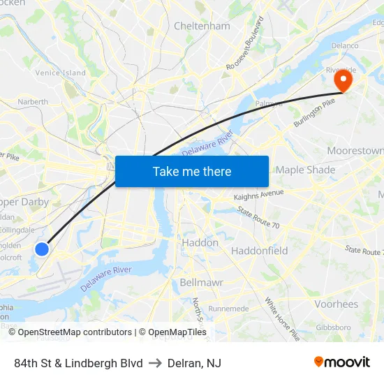 84th St & Lindbergh Blvd to Delran, NJ map