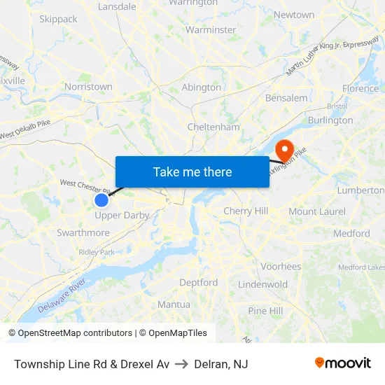Township Line Rd & Drexel Av to Delran, NJ map