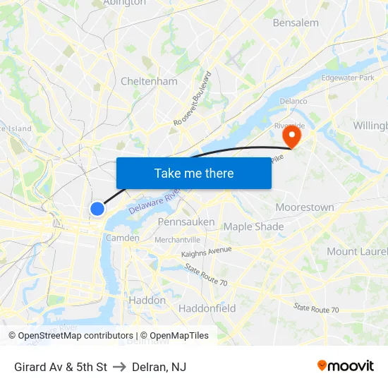 Girard Av & 5th St to Delran, NJ map