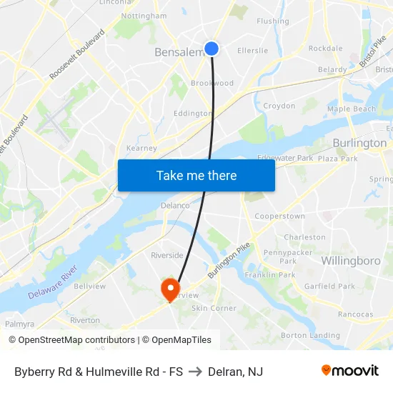 Byberry Rd & Hulmeville Rd - FS to Delran, NJ map
