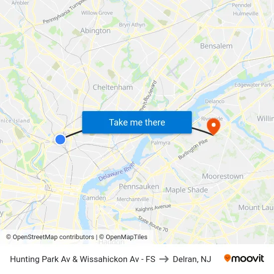 Hunting Park Av & Wissahickon Av - FS to Delran, NJ map