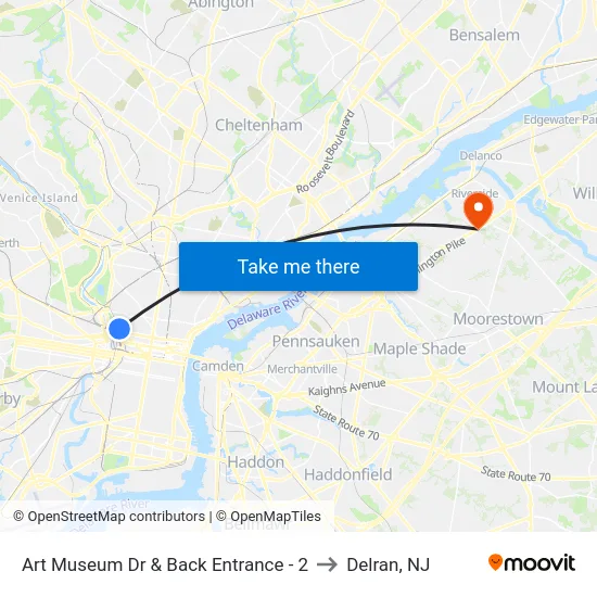 Art Museum Dr & Back Entrance - 2 to Delran, NJ map