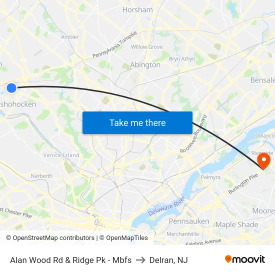 Alan Wood Rd & Ridge Pk - Mbfs to Delran, NJ map