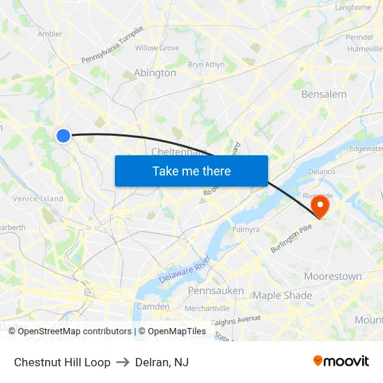 Chestnut Hill Loop to Delran, NJ map