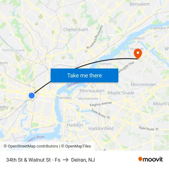 34th St & Walnut St - Fs to Delran, NJ map