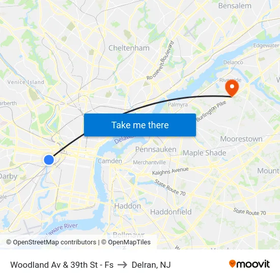 Woodland Av & 39th St - Fs to Delran, NJ map