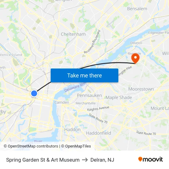 Spring Garden St & Art Museum to Delran, NJ map