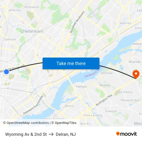 Wyoming Av & 2nd St to Delran, NJ map