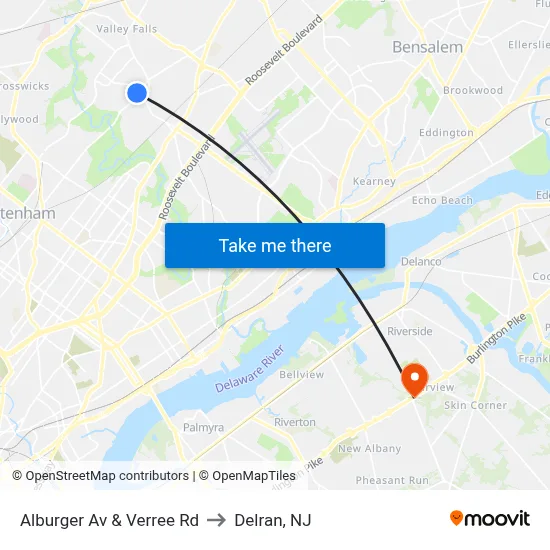 Alburger Av & Verree Rd to Delran, NJ map