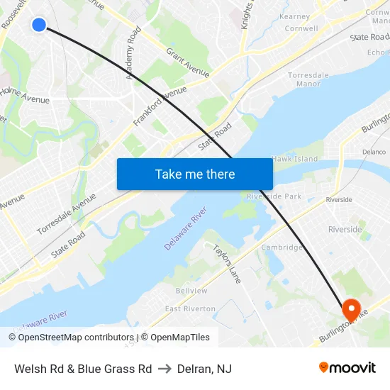 Welsh Rd & Blue Grass Rd to Delran, NJ map