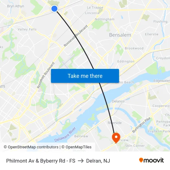 Philmont Av & Byberry Rd - FS to Delran, NJ map