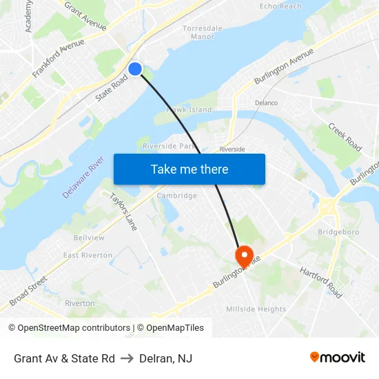 Grant Av & State Rd to Delran, NJ map
