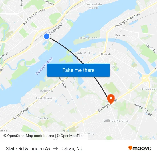 State Rd & Linden Av to Delran, NJ map