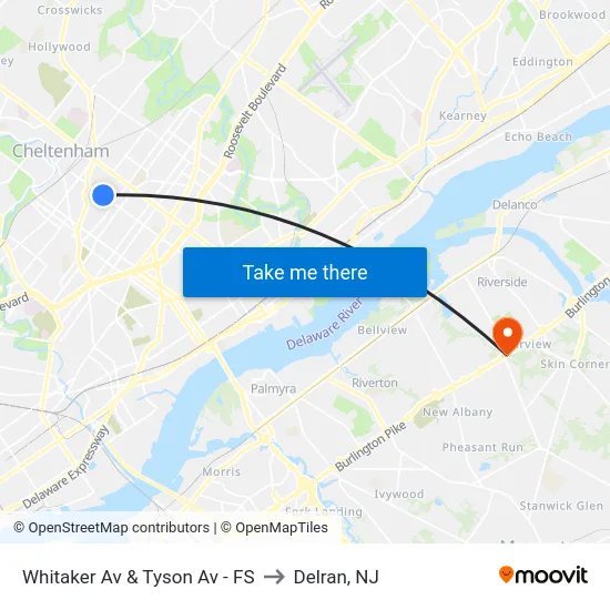 Whitaker Av & Tyson Av - FS to Delran, NJ map