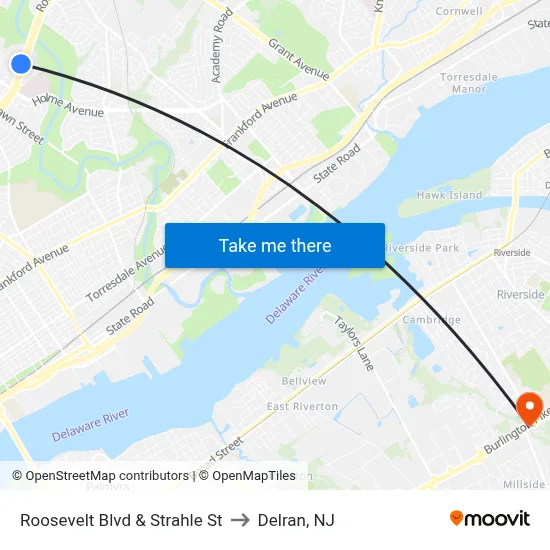 Roosevelt Blvd & Strahle St to Delran, NJ map