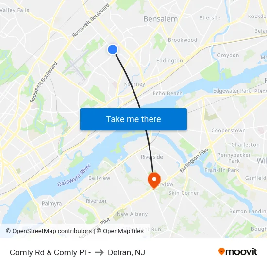 Comly Rd & Comly Pl - to Delran, NJ map